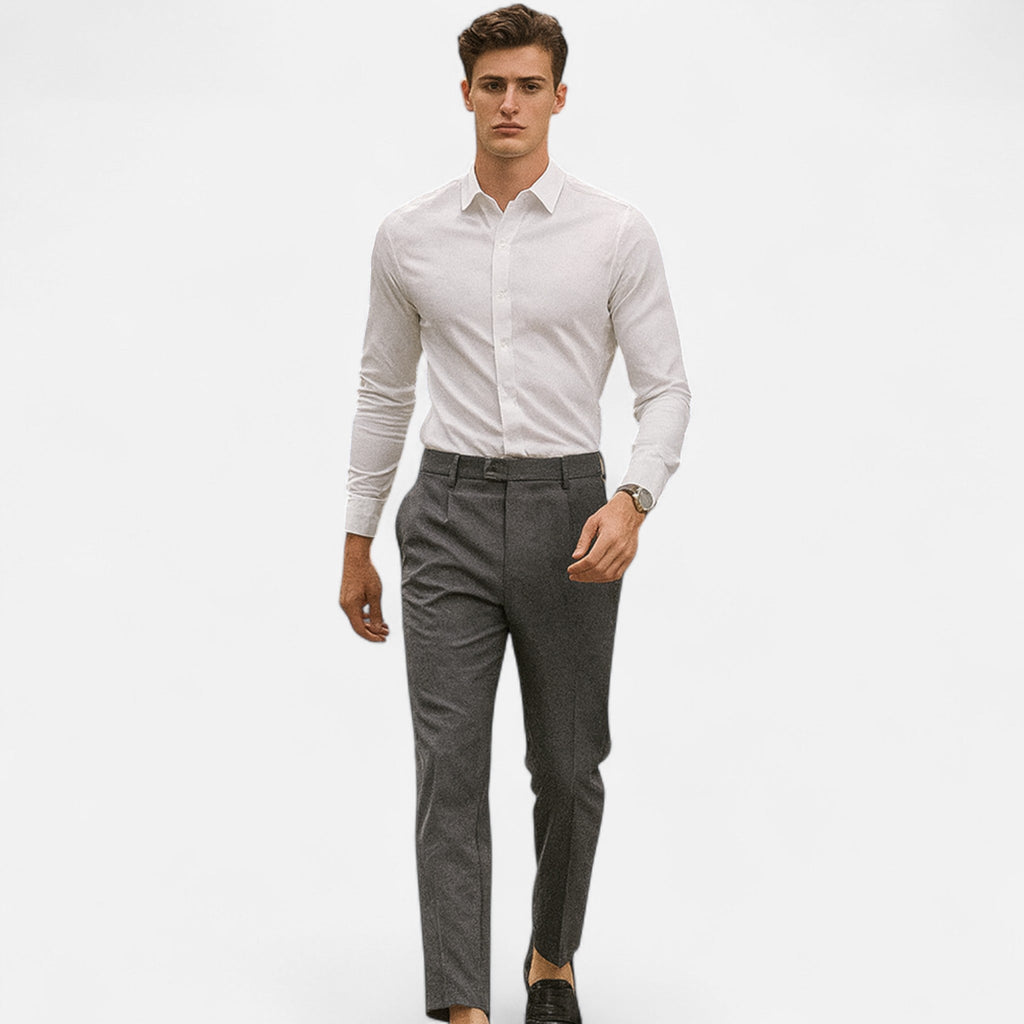 Grey Slim Fit Tailored Ankle Length Trousers for Men