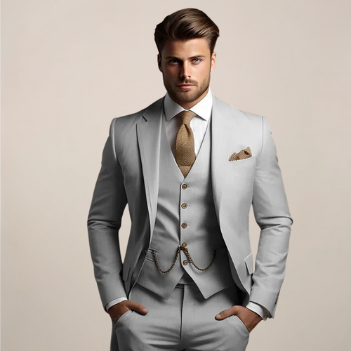 Breathable Three Piece Tailored Wedding Suit with Jacket and Trousers for Men