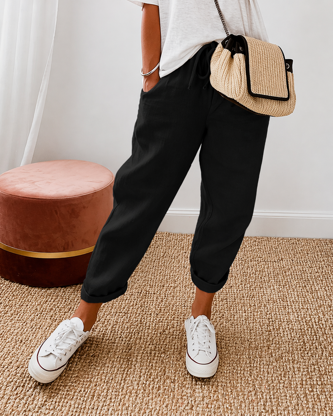 Cotton Linen Relaxed Fit Trousers for Men