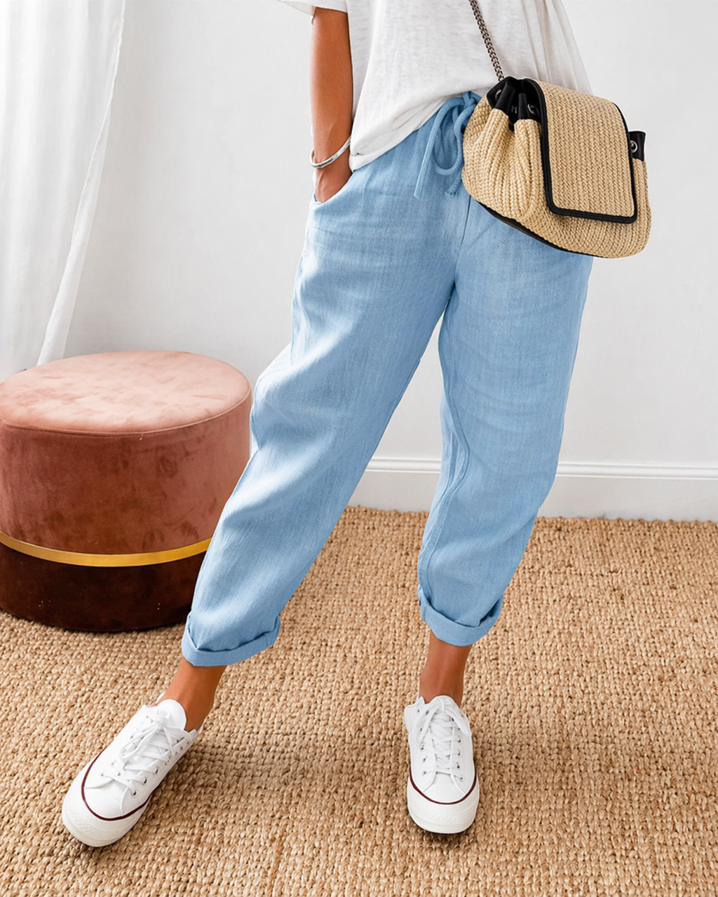 Cotton Linen Relaxed Fit Trousers for Men