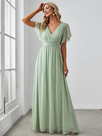 Chiffon V-Neck Maxi A-Line Evening Dress for Women