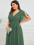 Chiffon V-Neck Maxi A-Line Evening Dress for Women