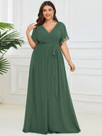 Chiffon V-Neck Maxi A-Line Evening Dress for Women