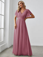 Chiffon V-Neck Maxi A-Line Evening Dress for Women