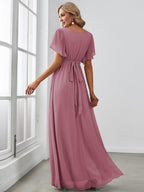 Chiffon V-Neck Maxi A-Line Evening Dress for Women