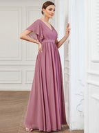 Chiffon V-Neck Maxi A-Line Evening Dress for Women