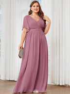 Chiffon V-Neck Maxi A-Line Evening Dress for Women