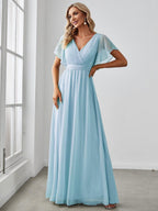 Chiffon V-Neck Maxi A-Line Evening Dress for Women