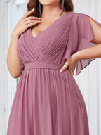 Chiffon V-Neck Maxi A-Line Evening Dress for Women