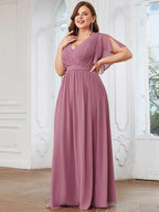 Chiffon V-Neck Maxi A-Line Evening Dress for Women