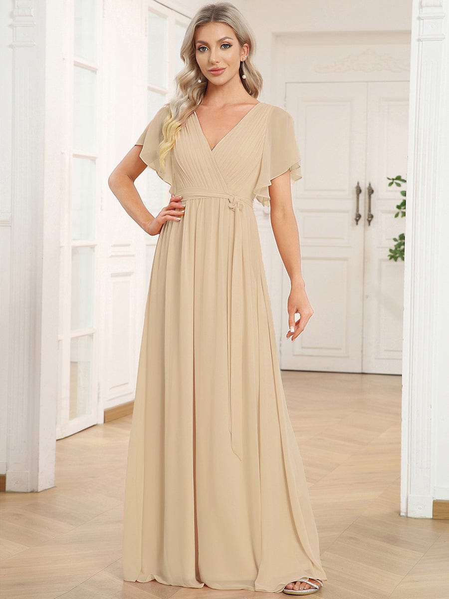 Chiffon V-Neck Maxi A-Line Evening Dress for Women