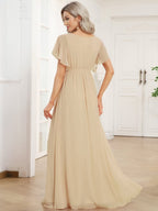 Chiffon V-Neck Maxi A-Line Evening Dress for Women