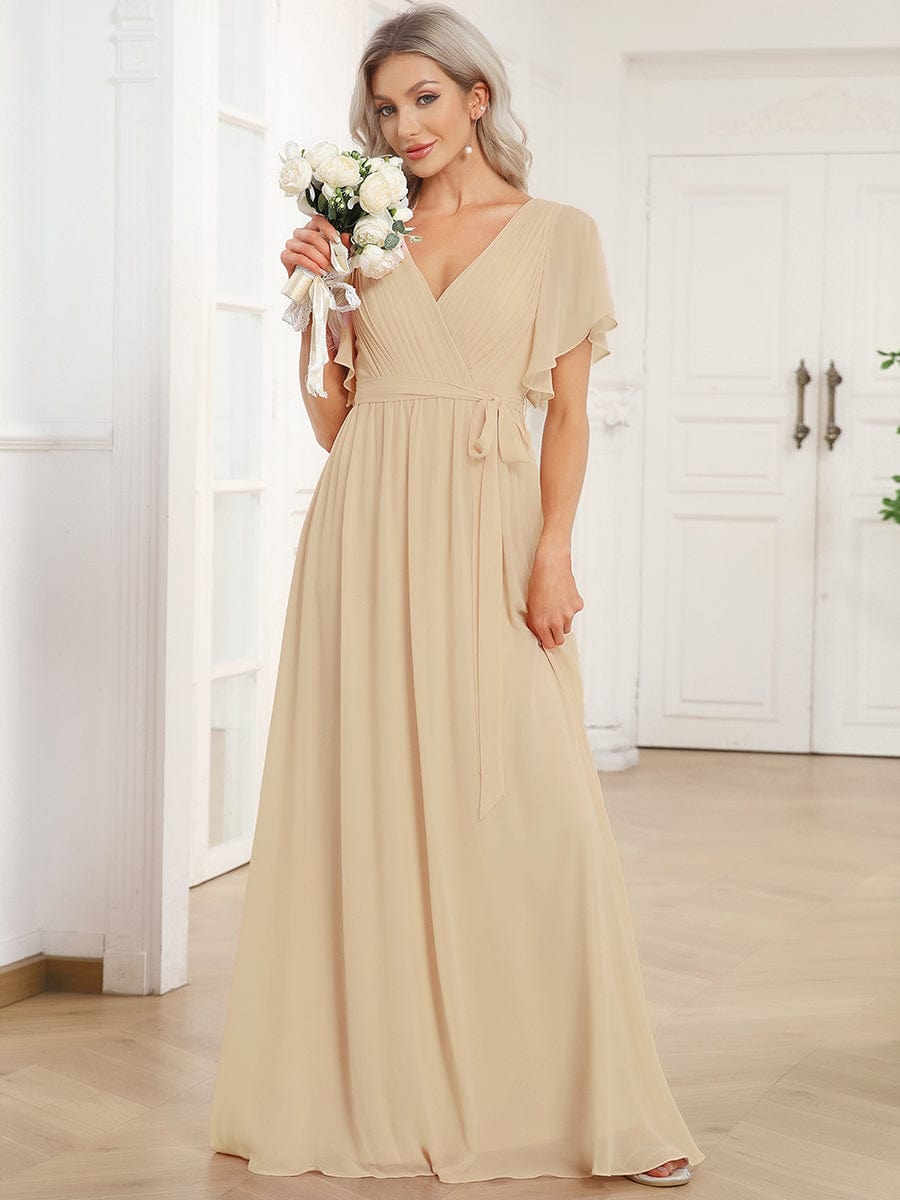 Chiffon V-Neck Maxi A-Line Evening Dress for Women