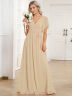 Chiffon V-Neck Maxi A-Line Evening Dress for Women