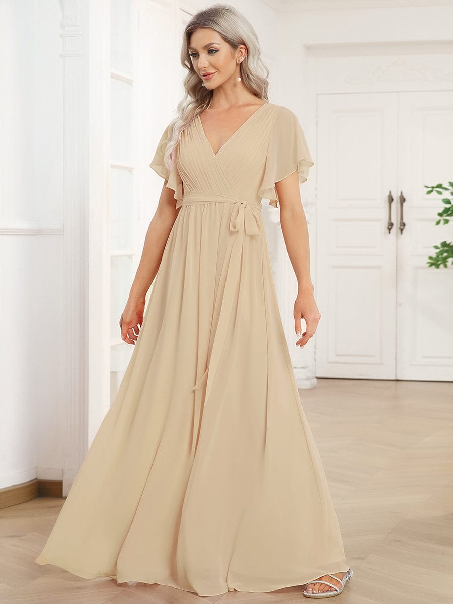 Chiffon V-Neck Maxi A-Line Evening Dress for Women