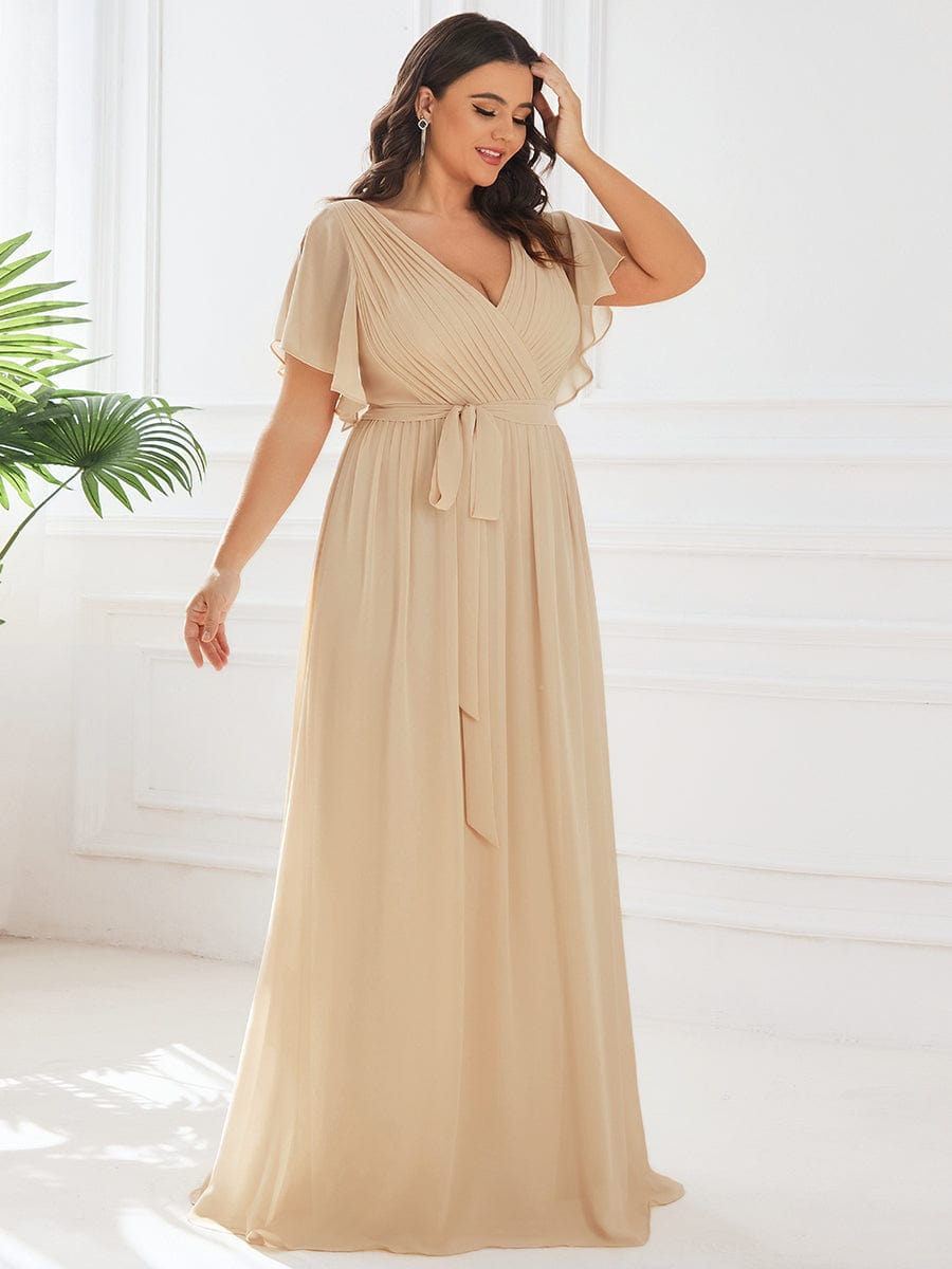 Chiffon V-Neck Maxi A-Line Evening Dress for Women