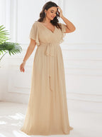 Chiffon V-Neck Maxi A-Line Evening Dress for Women