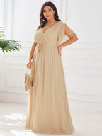 Chiffon V-Neck Maxi A-Line Evening Dress for Women