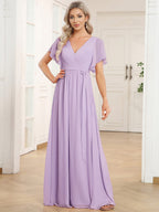 Chiffon V-Neck Maxi A-Line Evening Dress for Women