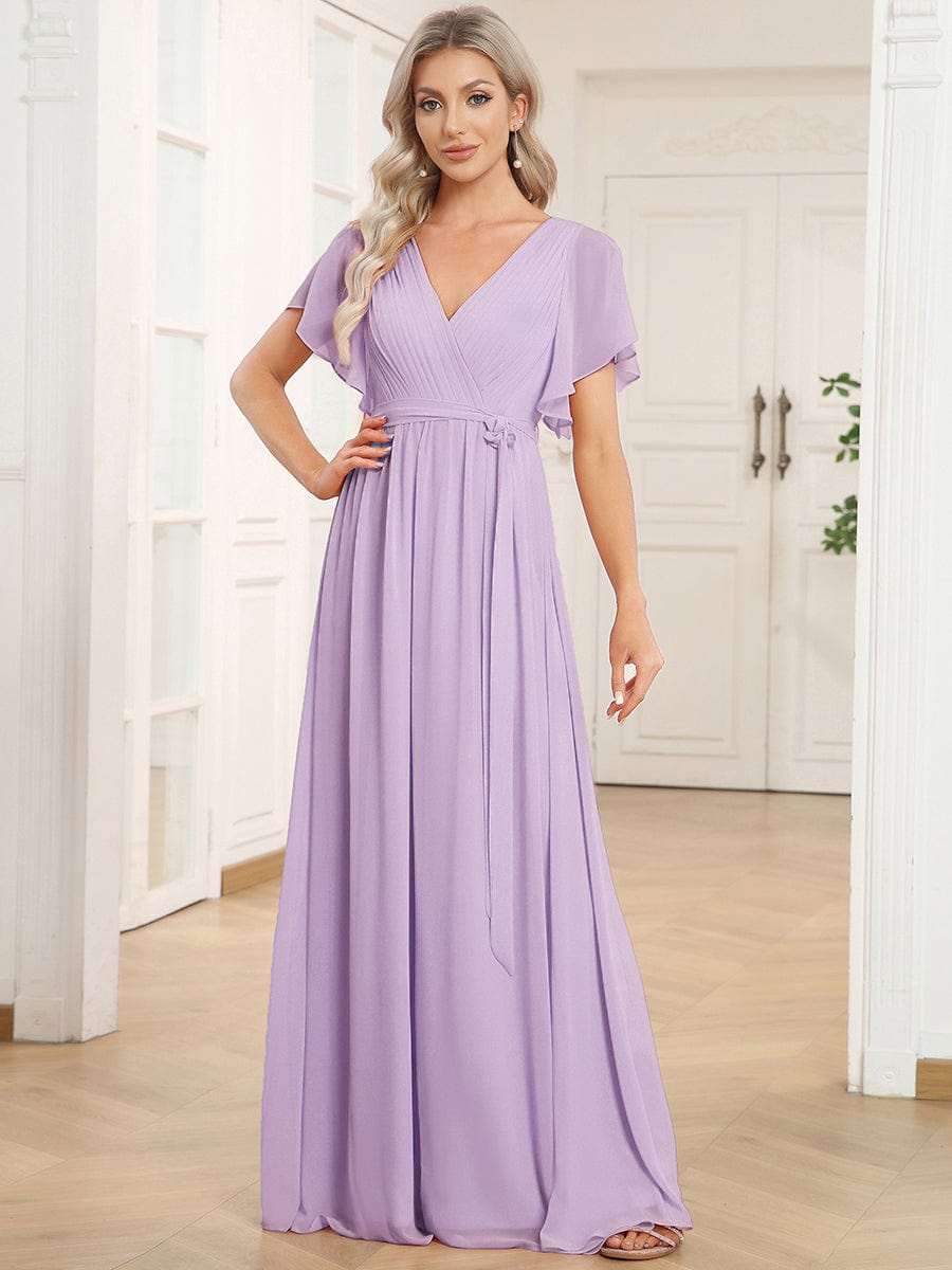 Chiffon V-Neck Maxi A-Line Evening Dress for Women