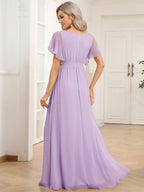 Chiffon V-Neck Maxi A-Line Evening Dress for Women