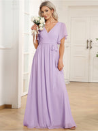 Chiffon V-Neck Maxi A-Line Evening Dress for Women