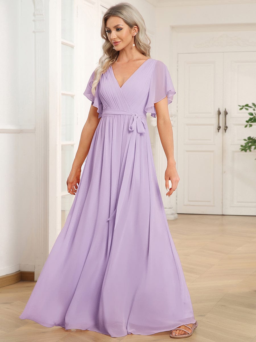 Chiffon V-Neck Maxi A-Line Evening Dress for Women