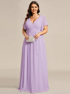 Chiffon V-Neck Maxi A-Line Evening Dress for Women