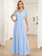 Chiffon V-Neck Maxi A-Line Evening Dress for Women