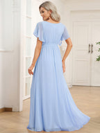 Chiffon V-Neck Maxi A-Line Evening Dress for Women