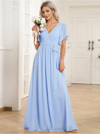 Chiffon V-Neck Maxi A-Line Evening Dress for Women