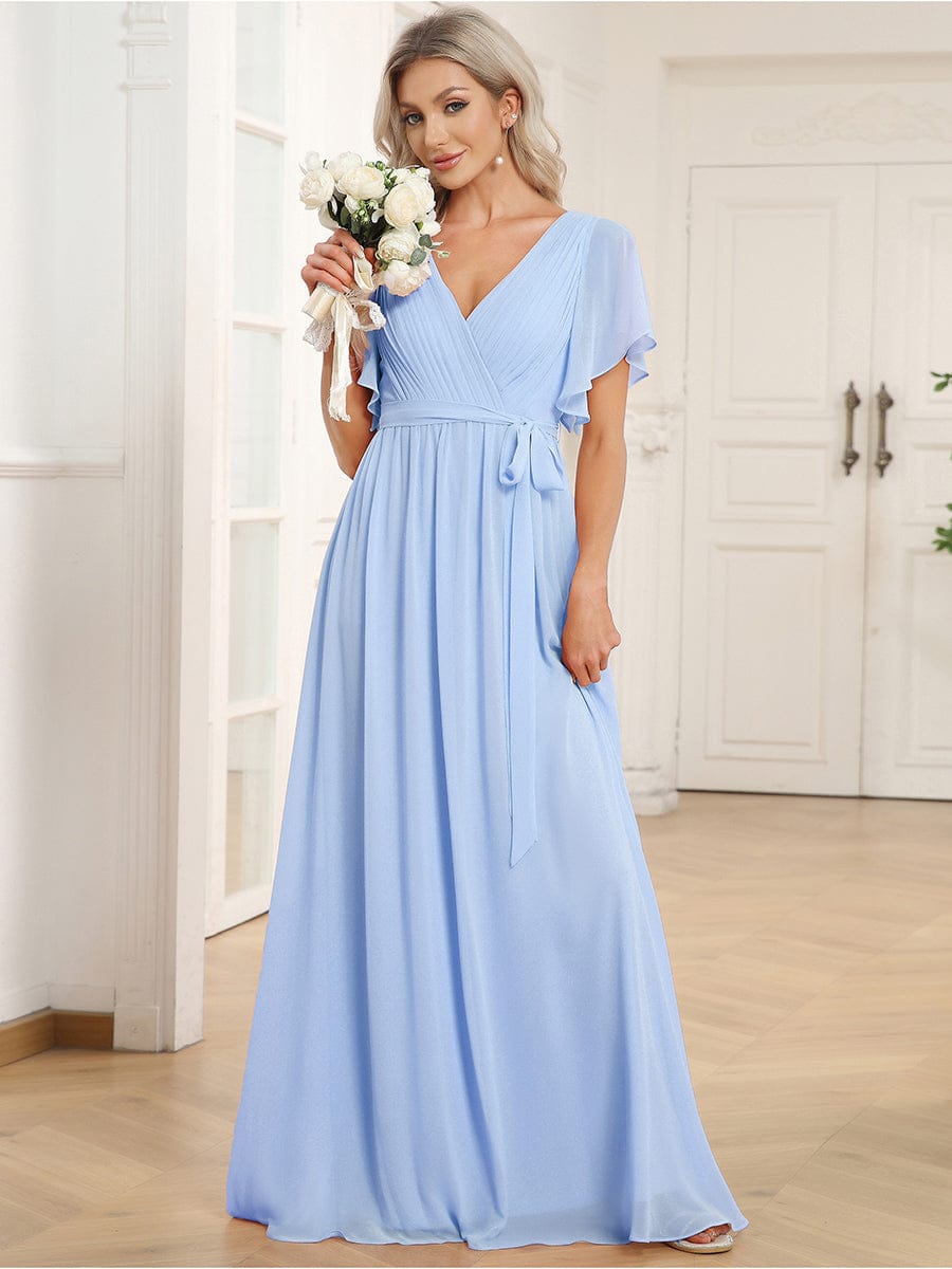 Chiffon V-Neck Maxi A-Line Evening Dress for Women