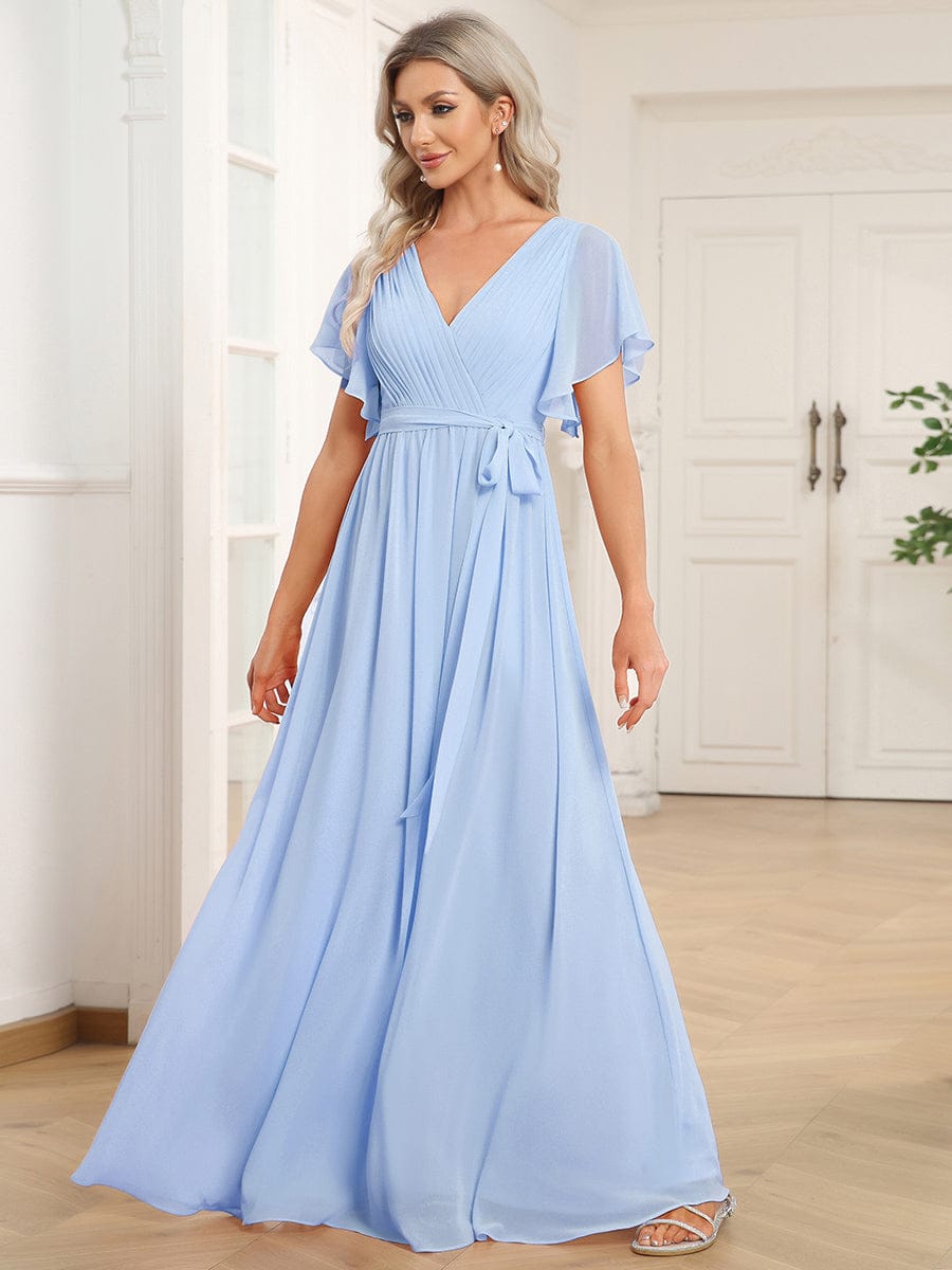 Chiffon V-Neck Maxi A-Line Evening Dress for Women