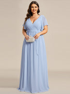 Chiffon V-Neck Maxi A-Line Evening Dress for Women