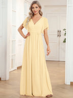 Chiffon V-Neck Maxi A-Line Evening Dress for Women