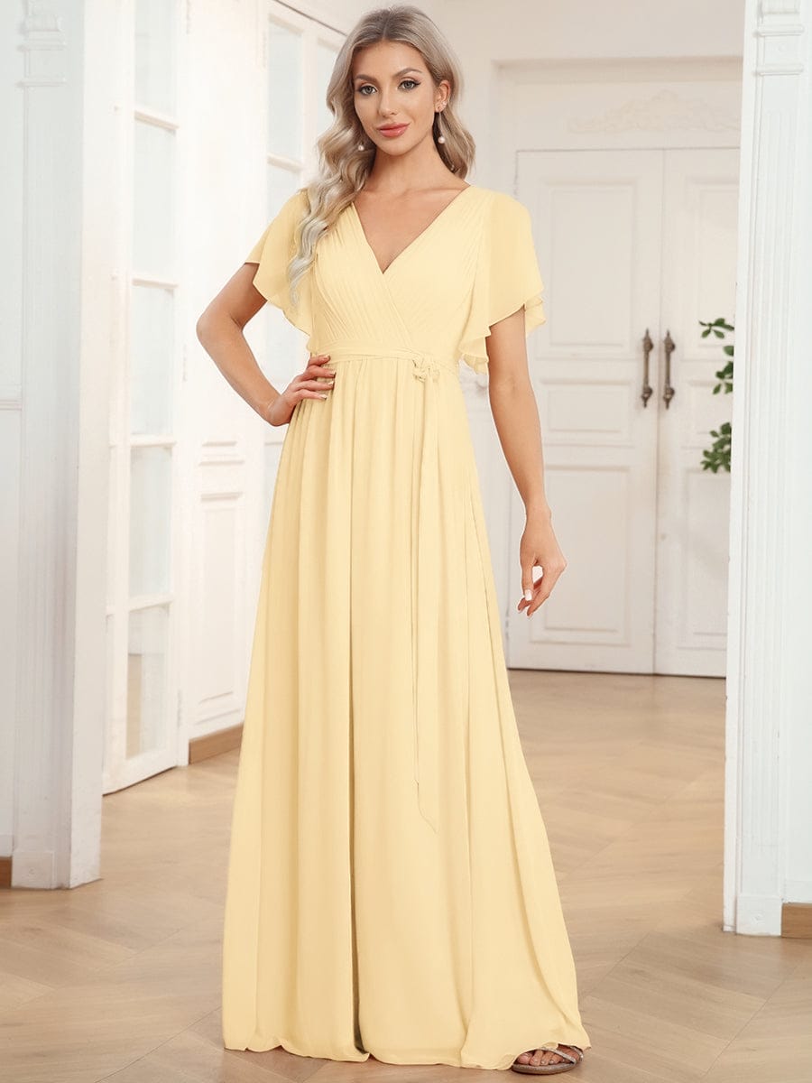 Chiffon V-Neck Maxi A-Line Evening Dress for Women