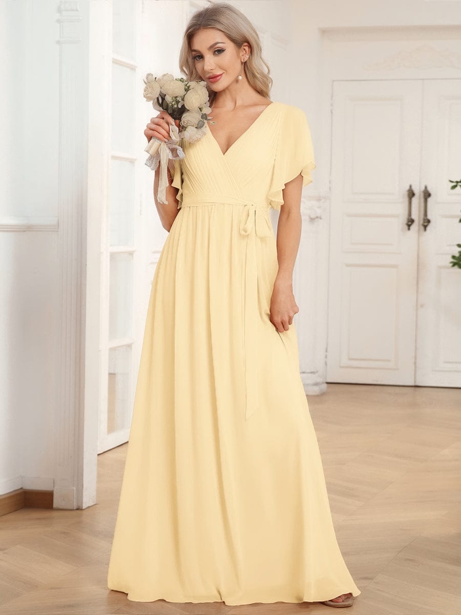 Chiffon V-Neck Maxi A-Line Evening Dress for Women