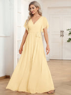 Chiffon V-Neck Maxi A-Line Evening Dress for Women