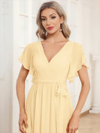 Chiffon V-Neck Maxi A-Line Evening Dress for Women