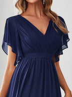 Chiffon V-Neck Maxi A-Line Evening Dress for Women