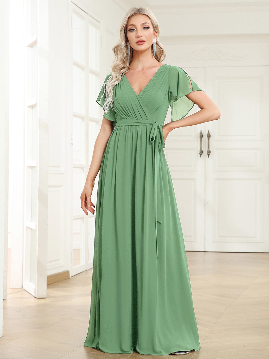 Chiffon V-Neck Maxi A-Line Evening Dress for Women