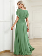 Chiffon V-Neck Maxi A-Line Evening Dress for Women