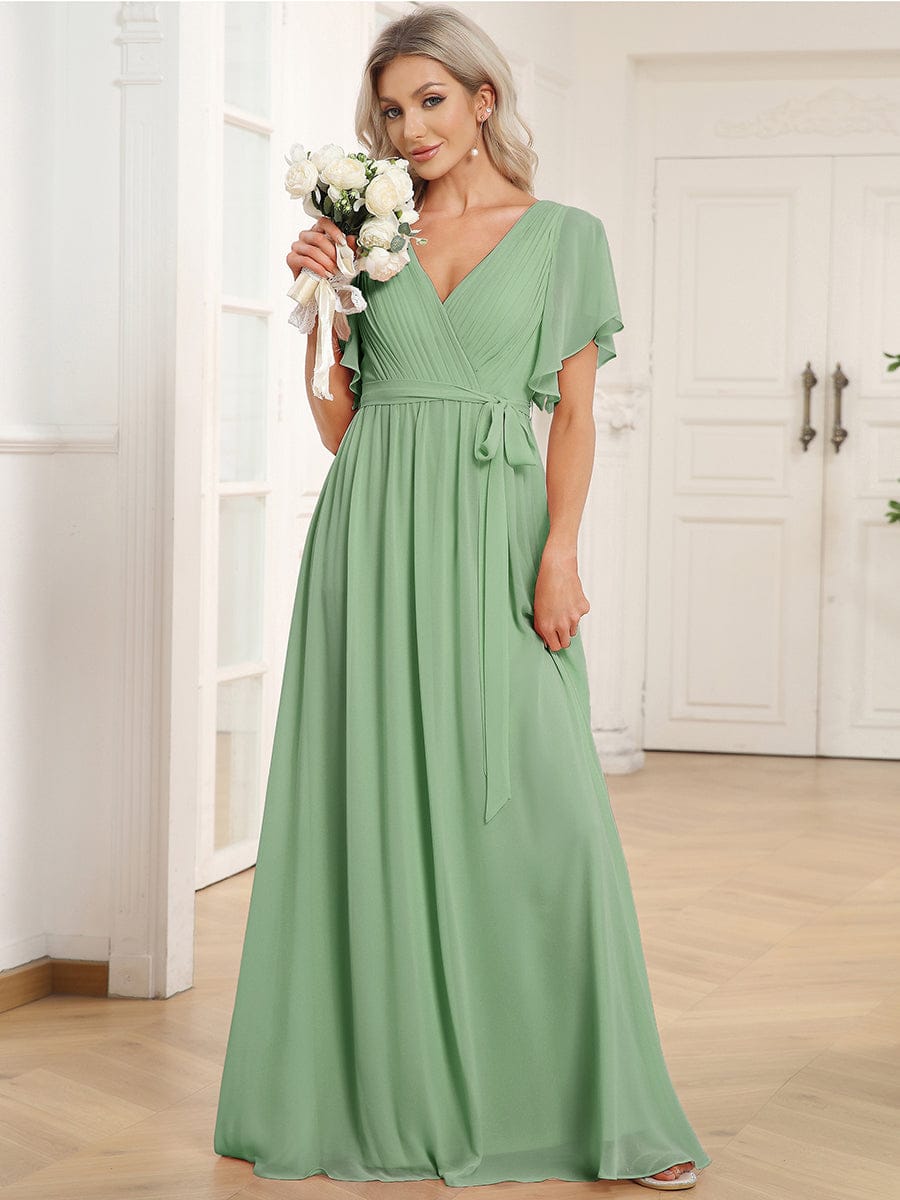 Chiffon V-Neck Maxi A-Line Evening Dress for Women