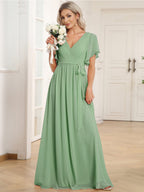 Chiffon V-Neck Maxi A-Line Evening Dress for Women