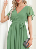 Chiffon V-Neck Maxi A-Line Evening Dress for Women