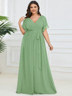 Chiffon V-Neck Maxi A-Line Evening Dress for Women