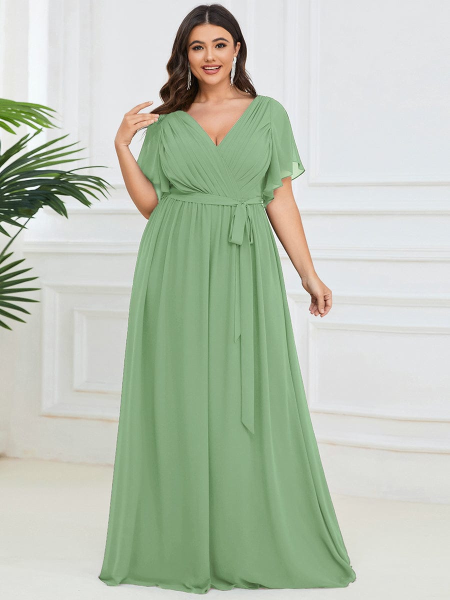 Chiffon V-Neck Maxi A-Line Evening Dress for Women