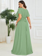 Chiffon V-Neck Maxi A-Line Evening Dress for Women