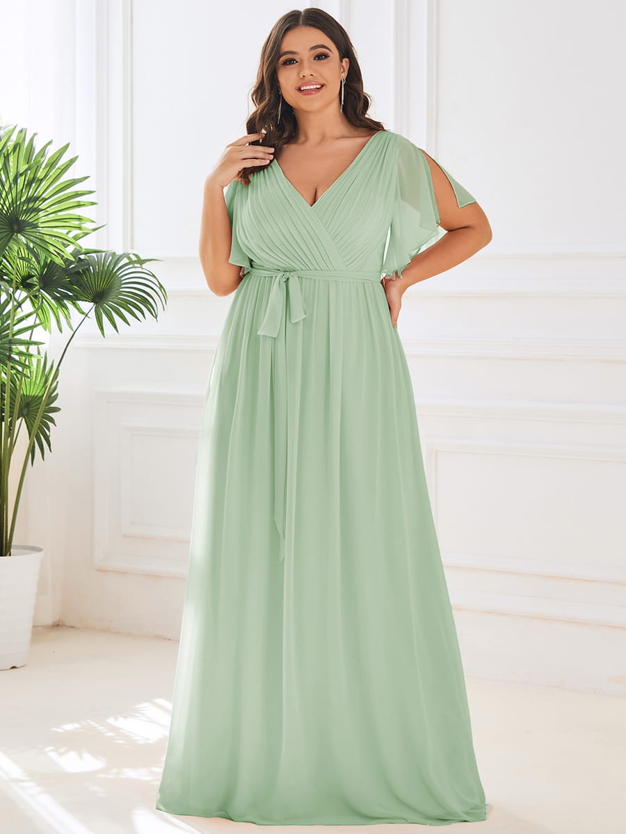 Chiffon V-Neck Maxi A-Line Evening Dress for Women