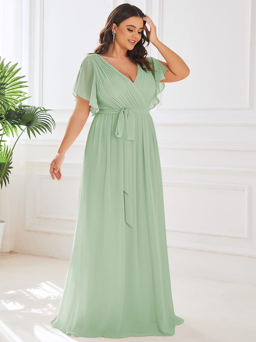 Chiffon V-Neck Maxi A-Line Evening Dress for Women